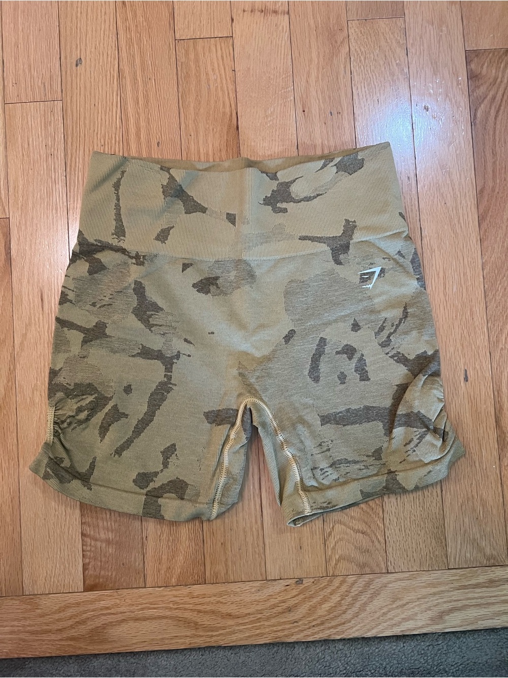 Gymshark yellow Camo High-Waist Bike Shorts